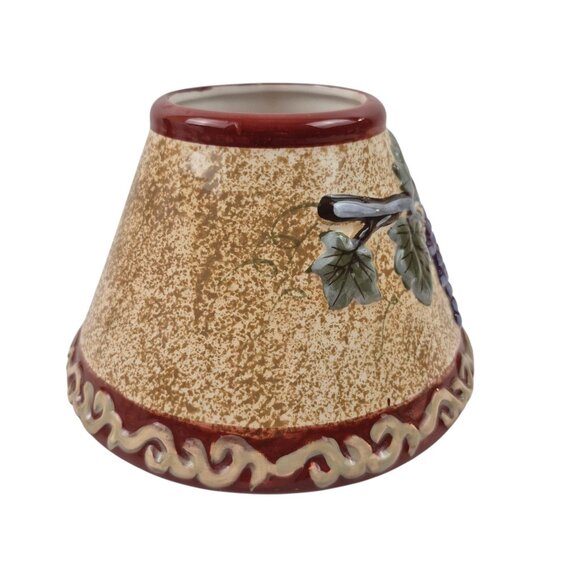 Grapevine Embossed Ceramic Candle Shade Purple Grapes Tan Burgundy Tuscan Decor - Picture 5 of 10